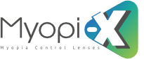 Novax Myopi-X yapay zeka ile üretilen miyopi kontrol gözlük camı marka logosu. Novax Myopi-X AI myopia control eyeglass lens brand logo.